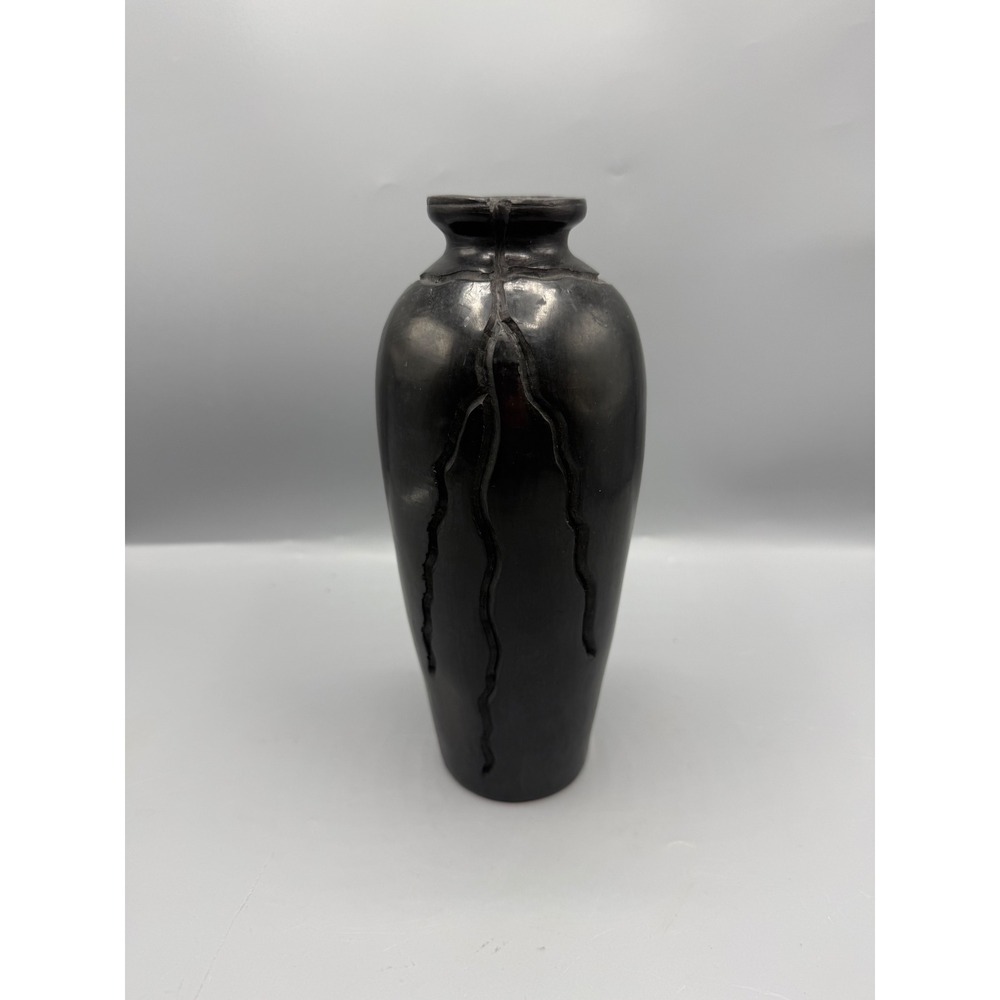 Efrain Gopar Signed Barro Negro Black Clay Pottery Vase Coyotepec Oaxaca Mexico